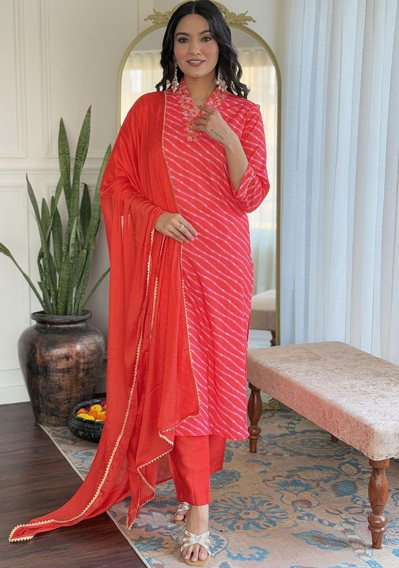 Orange Printed Cotton Kurta Set - Indya