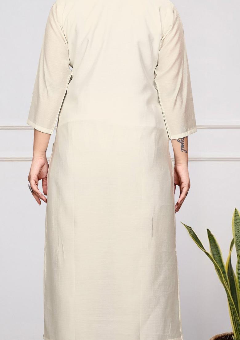 White Solid Viscose Kurta Set - Indya
