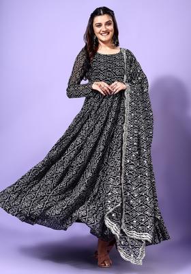 Black Printed Georgette Anarkali Set