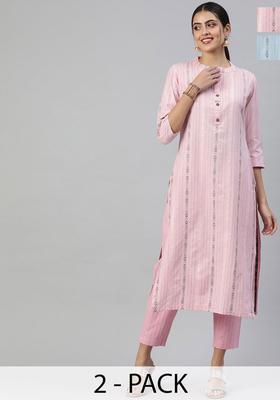 Pink Printed Cotton Kurta Set
