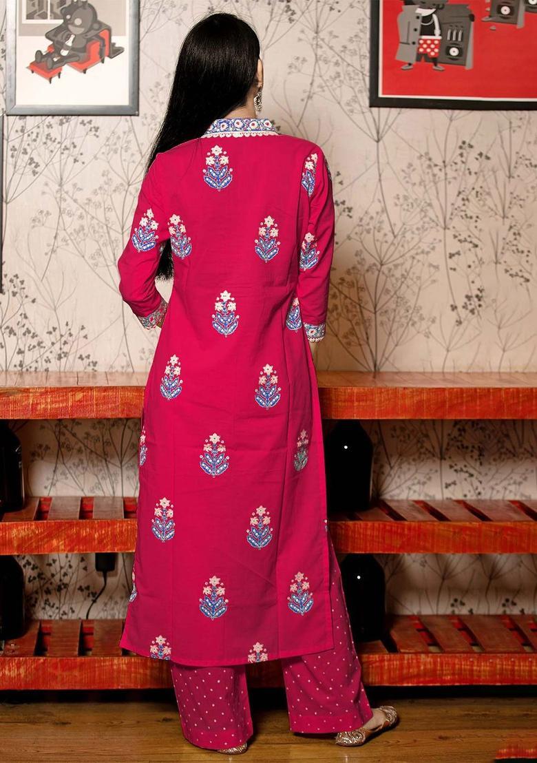 Pink Printed Viscose Kurta Set - Indya