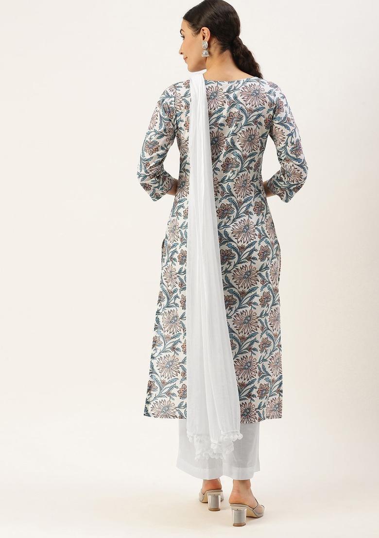 White Striped Cotton Kurta Set - Indya