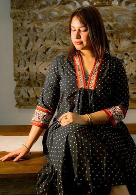 Black Printed Viscose Kurta Set