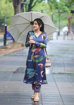 Blue Printed Cotton Kurta Set