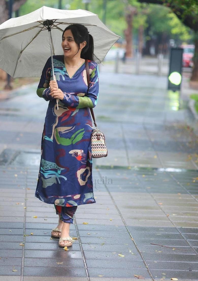 Blue Printed Cotton Kurta Set - Indya