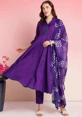Purple Solid Viscose Anarkali Set