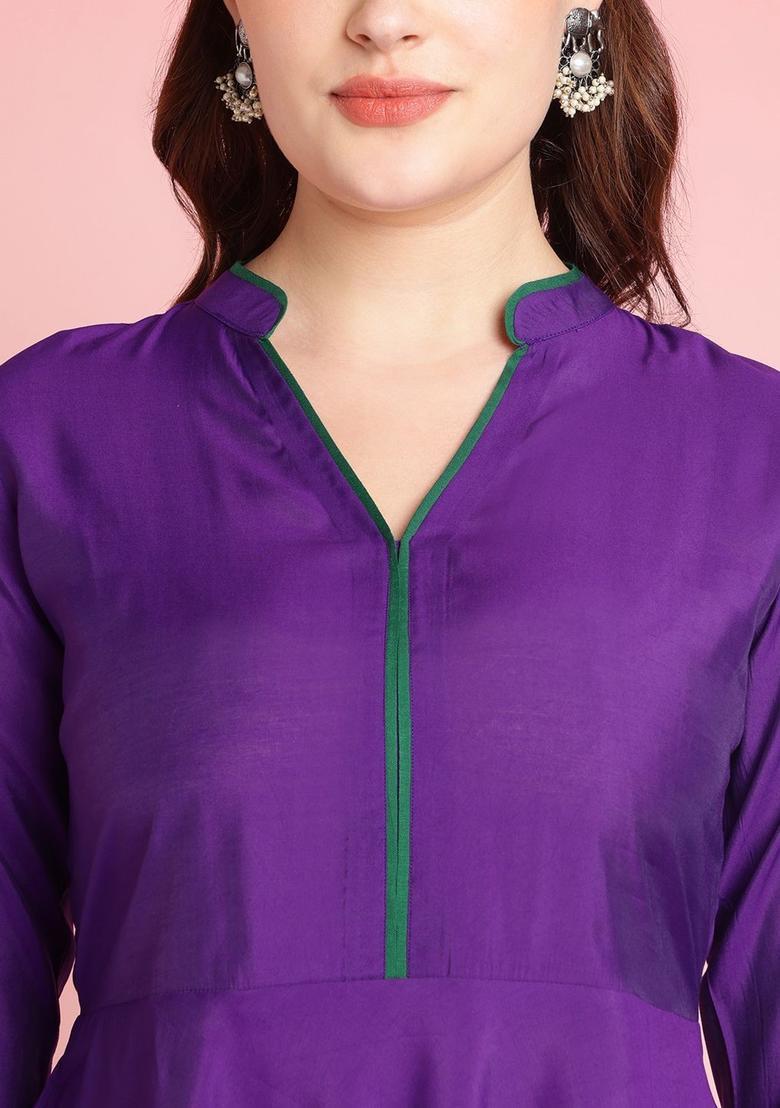 Purple Solid Viscose Anarkali Set - Indya