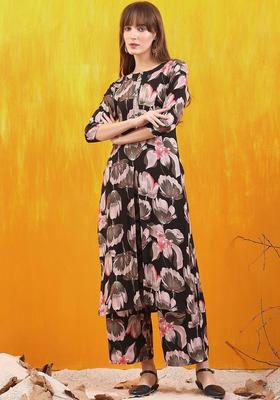 Black Printed Viscose Kurta Set