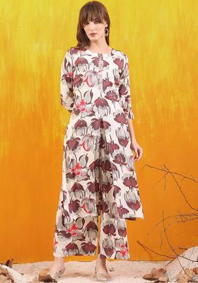 White Printed Viscose Kurta Set