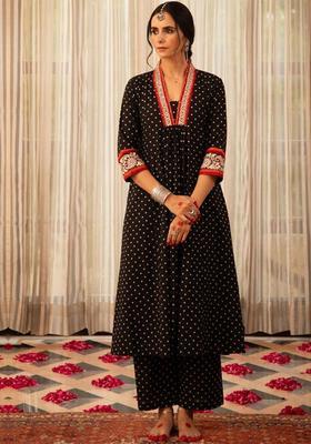 Black Printed Viscose Kurta Set