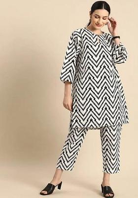 Black Printed Cotton Kurta Set