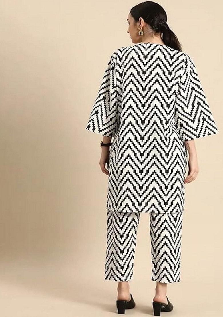 Black Printed Cotton Kurta Set - Indya