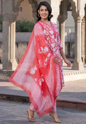 Pink Printed Cotton Kurta Set