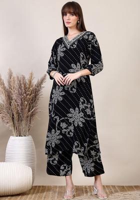 Black Embroidered Viscose Kurta Set