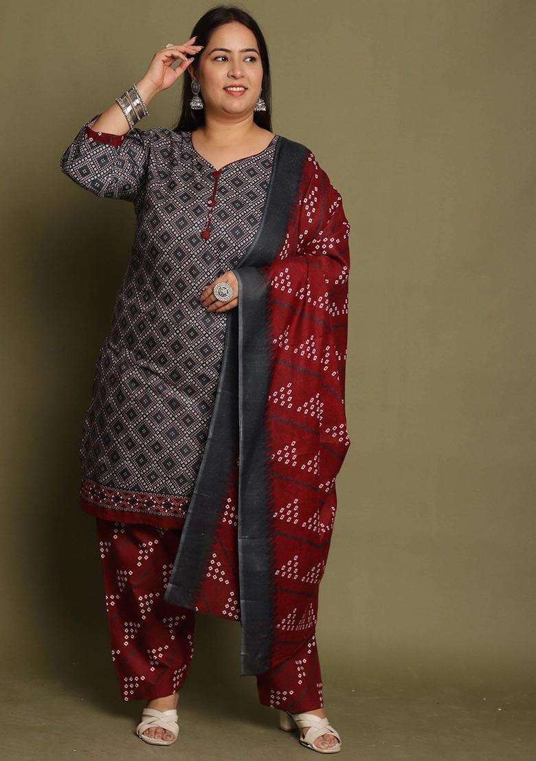 Grey Printed Cotton Kurta Set - Indya