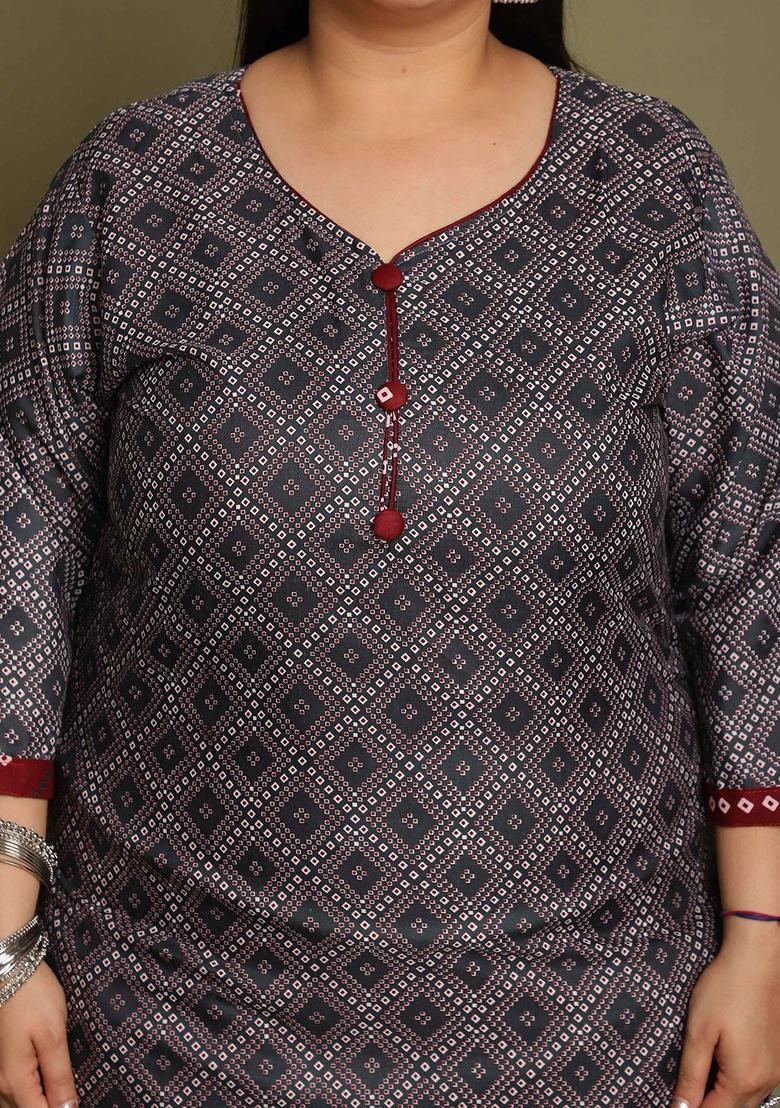 Grey Printed Cotton Kurta Set - Indya