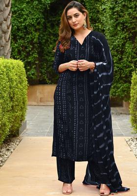 Black Printed Viscose Kurta Set