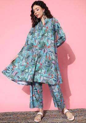 Sea Green Printed Viscose Kurta Set