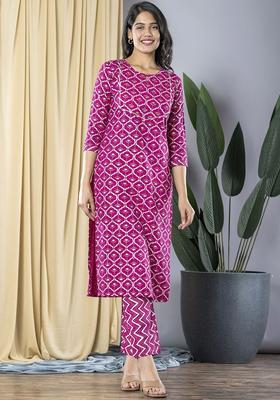 Pink Printed Viscose Kurta Set