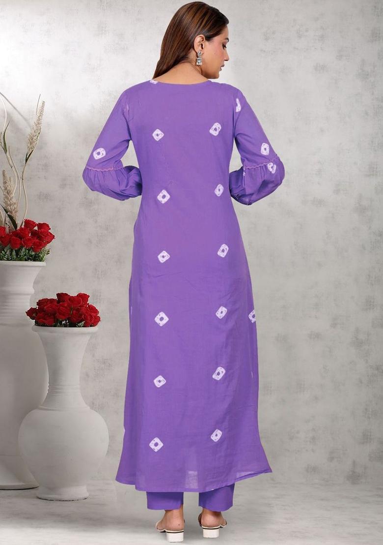 Purple Embroidered Viscose Anarkali Set - Indya