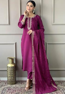 Purple Yoke Design Viscose Kurta Set