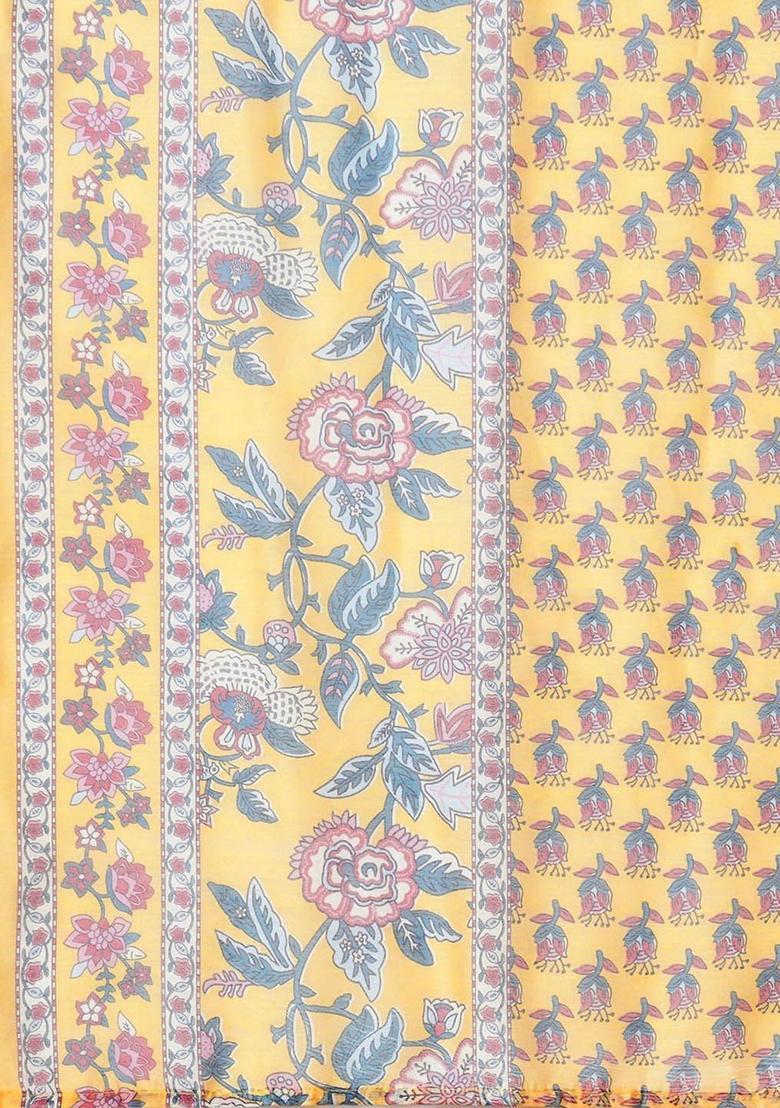 Yellow Printed Viscose Anarkali Set - Indya