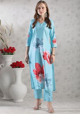 Blue Printed Viscose Kurta Set