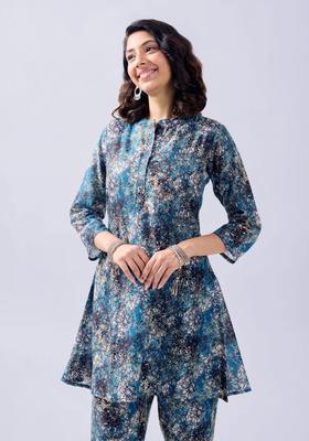 Blue Printed Cotton Kurta Set