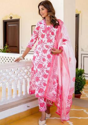 Pink Printed Cotton Kurta Set