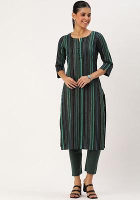 Blue Striped Cotton Kurta Set