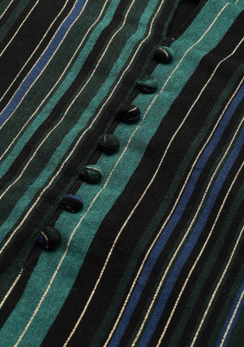 Blue Striped Cotton Kurta Set - Indya