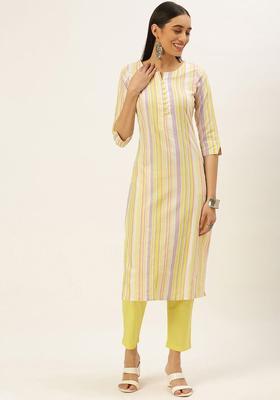 Yellow Woven Design Cotton Kurta Set