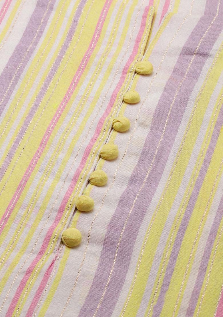 Yellow Woven Design Cotton Kurta Set - Indya