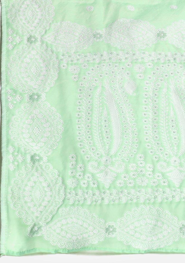 Green Woven Design Chanderi Kurta Set - Indya
