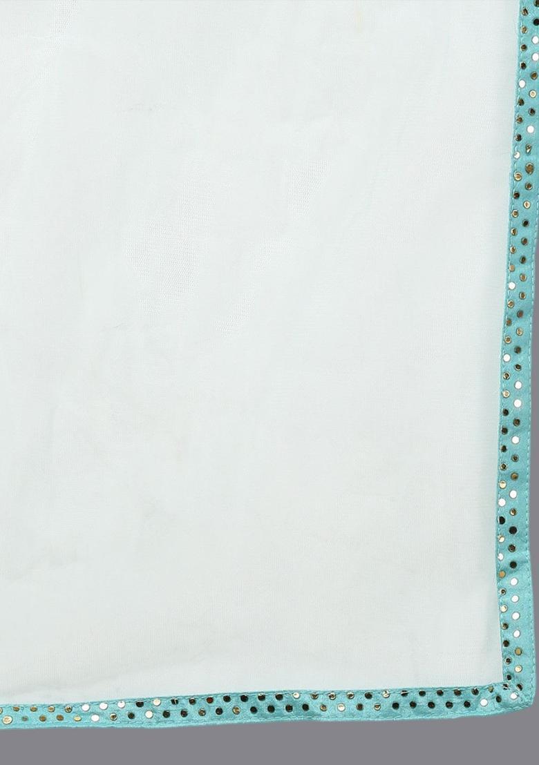 Turquoise Blue Embroidered Silk Kurta Set - Indya