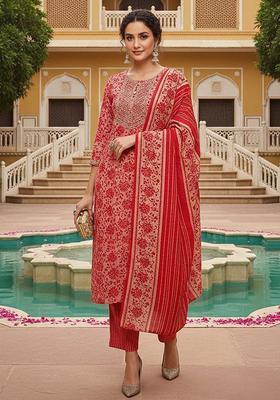 Pink Embroidered Silk Kurta Set