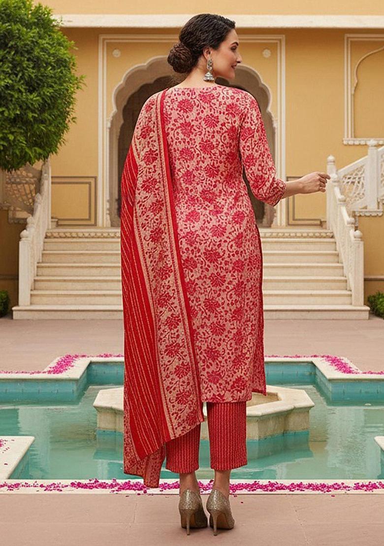 Pink Embroidered Silk Kurta Set - Indya