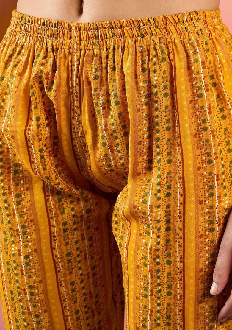 Mustard Printed Viscose Kurta Set - Indya