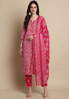 Pink Printed Cotton Kurta Set