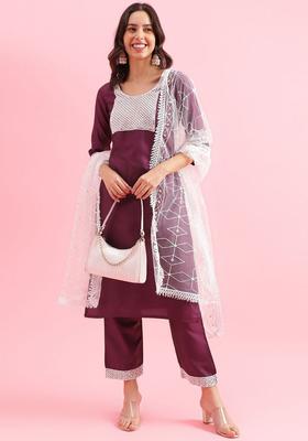 Violet Yoke Design Silk Kurta Set