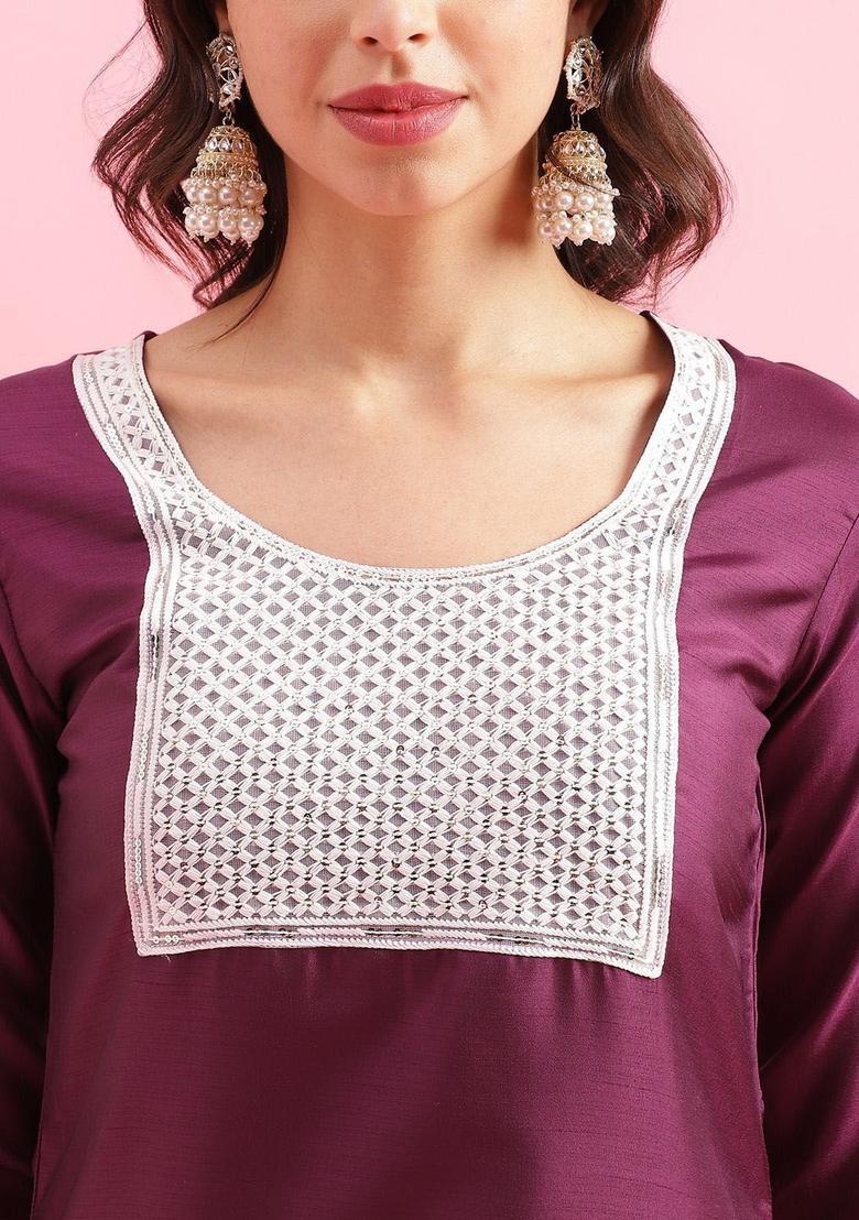 Violet Yoke Design Silk Kurta Set - Indya