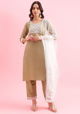 Gold Embroidered Silk Kurta Set