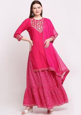 Pink Yoke Design Viscose Kurta Set