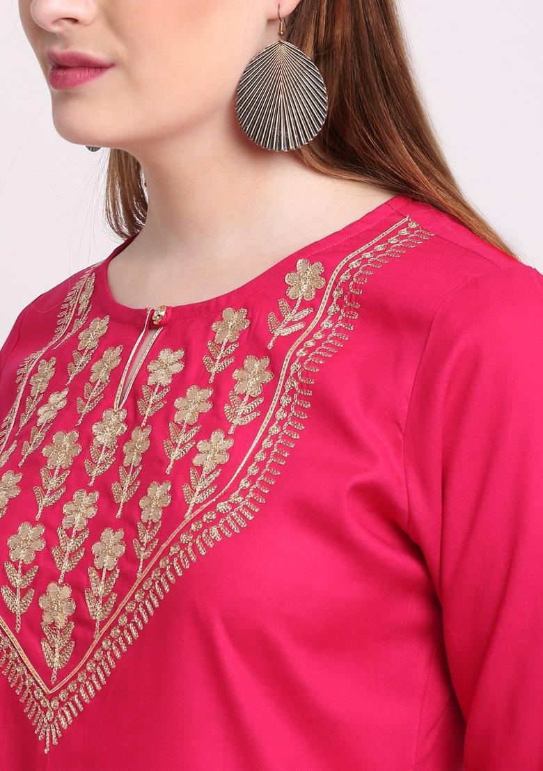 Pink Yoke Design Viscose Kurta Set - Indya