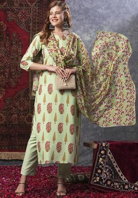 Green Printed Viscose Kurta Set