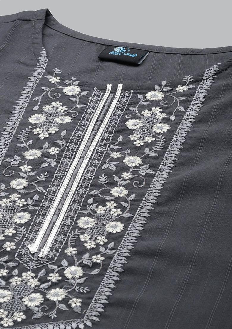 Grey Yoke Design Cotton Kurta Set - Indya