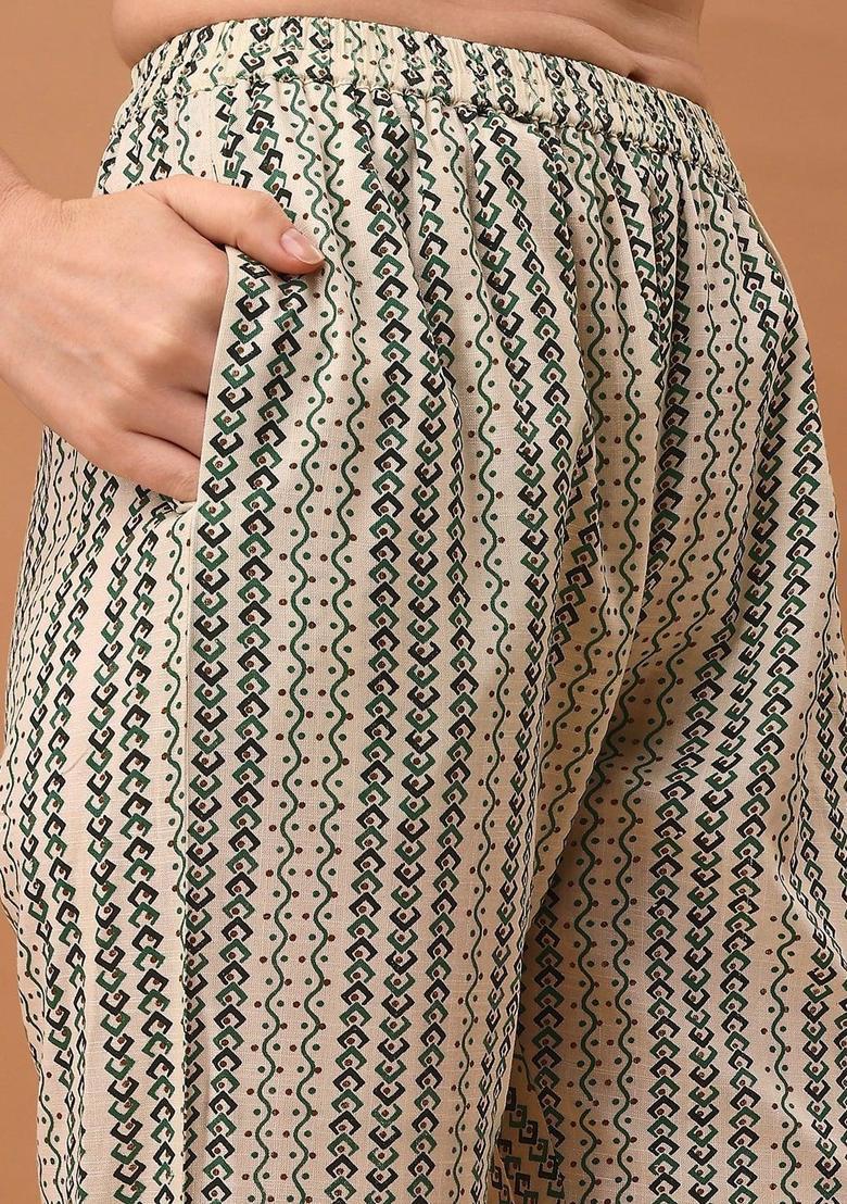 Green Printed Cotton Kurta Set - Indya