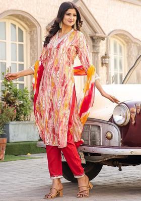 Pink Printed Viscose Kurta Set