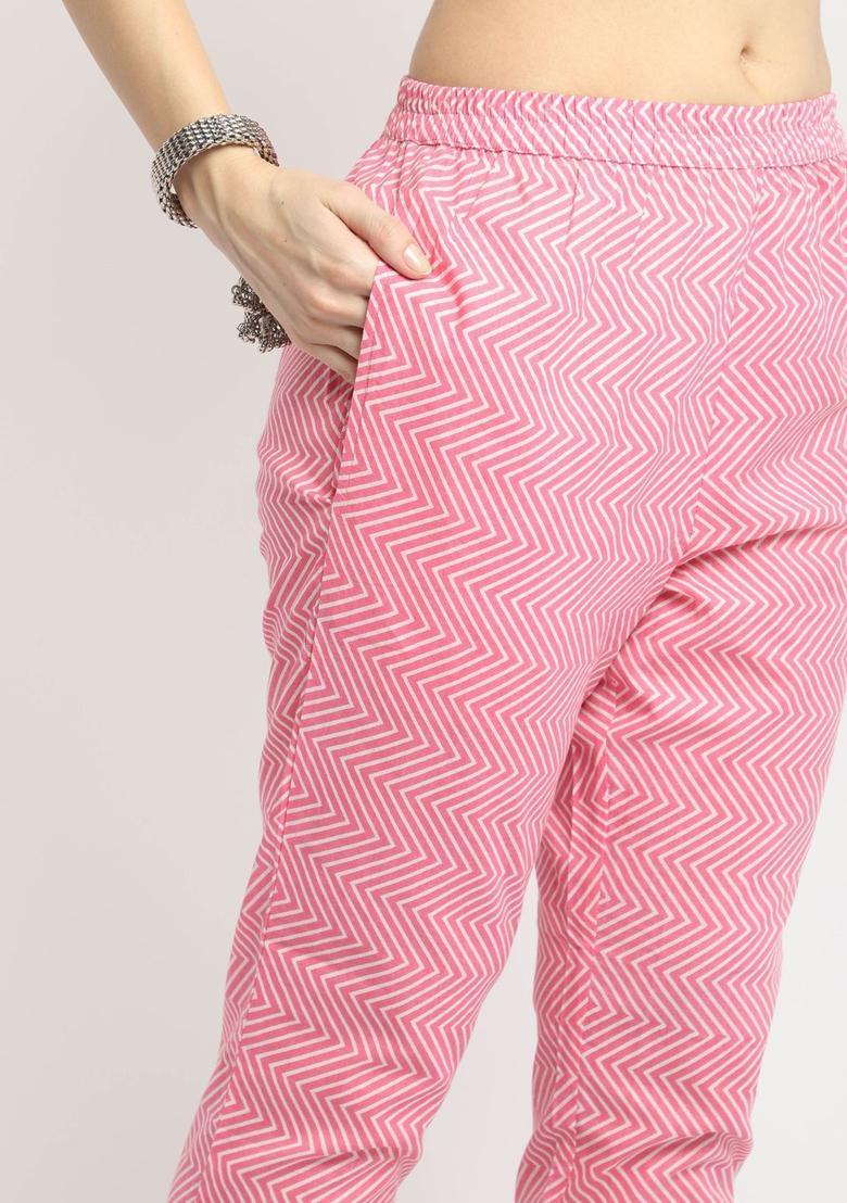 Pink Printed Cotton Kurta Set - Indya