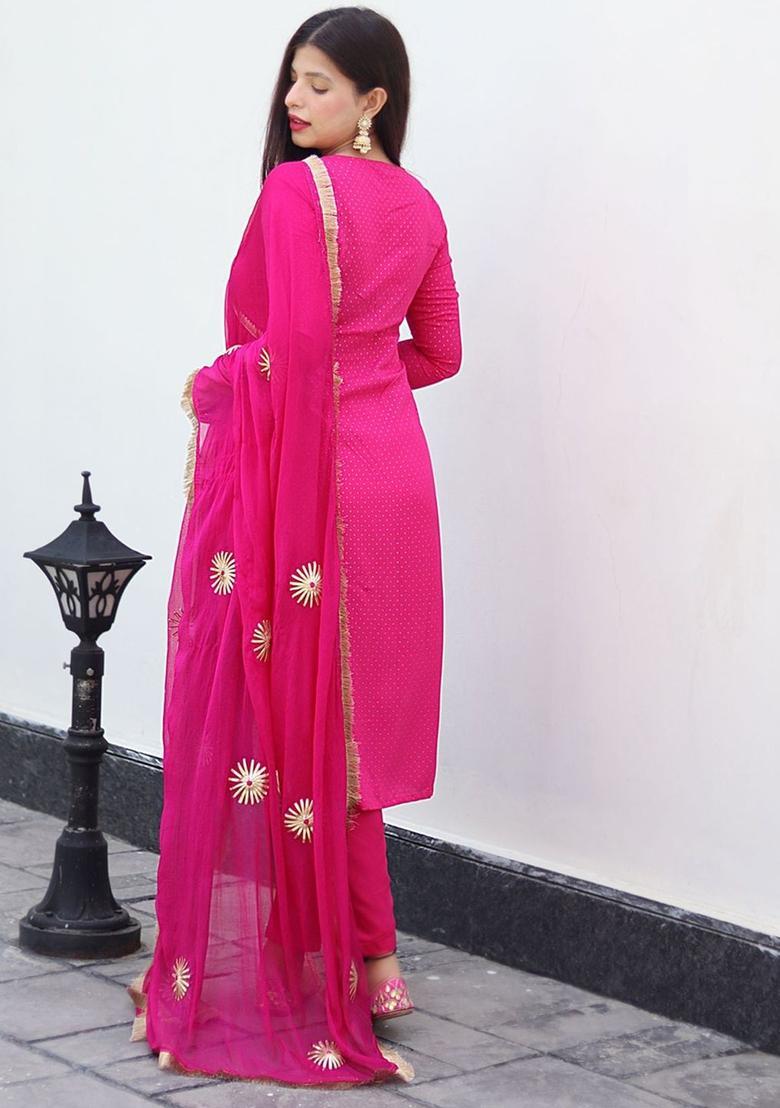 Pink Printed Cotton Kurta Set - Indya